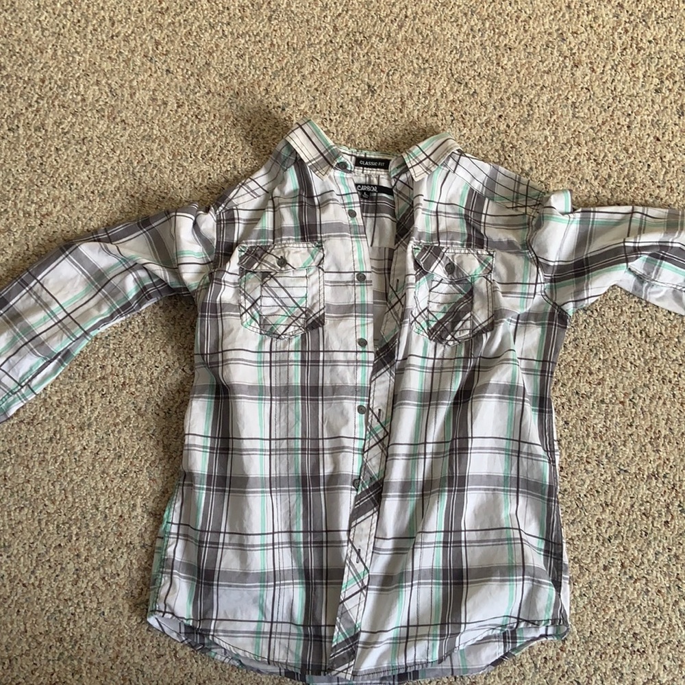 Carbon Dress shirt, grey/mint green plaid